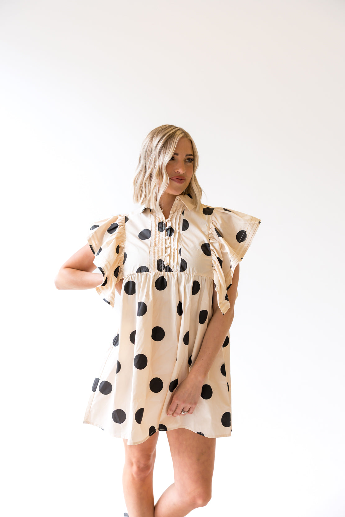 Terra Polka Dot Ruffled Dress | Ivory/Black