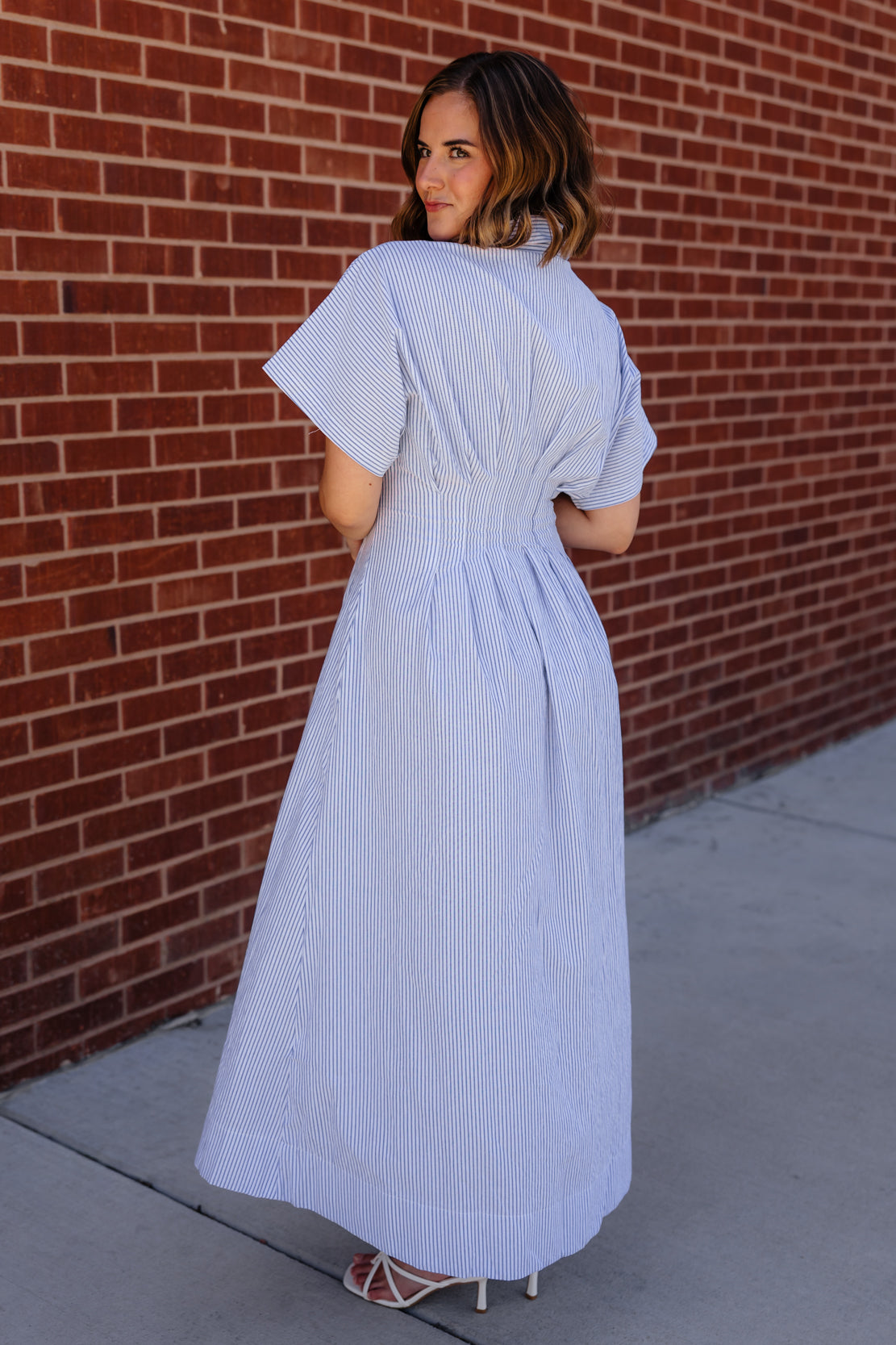 Bonnie Striped Button Down Midi Dress | Cream Blue