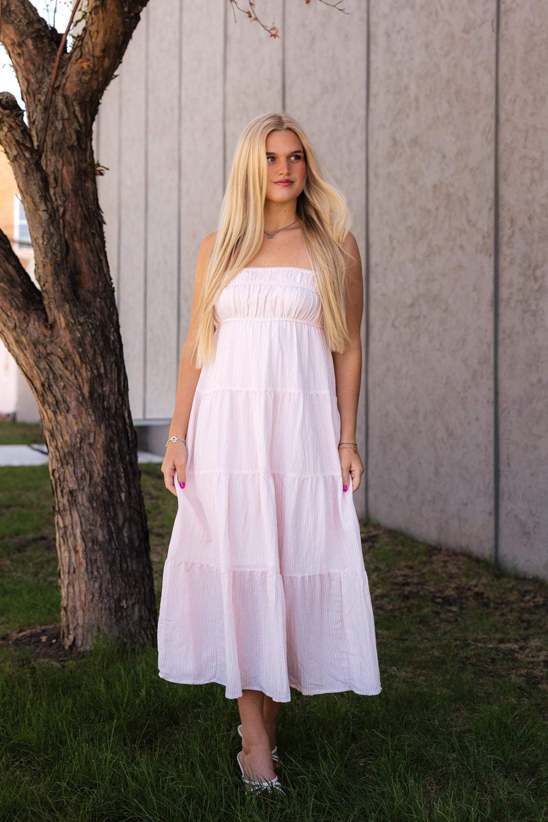 Naomi Striped Midi Dress | Pink
