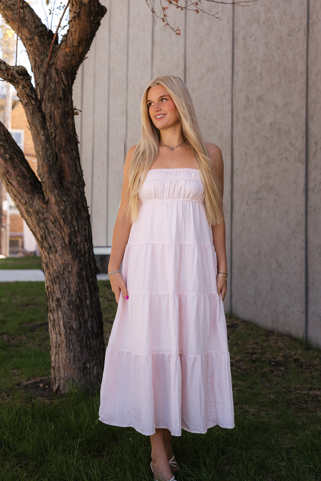 Naomi Striped Midi Dress | Pink