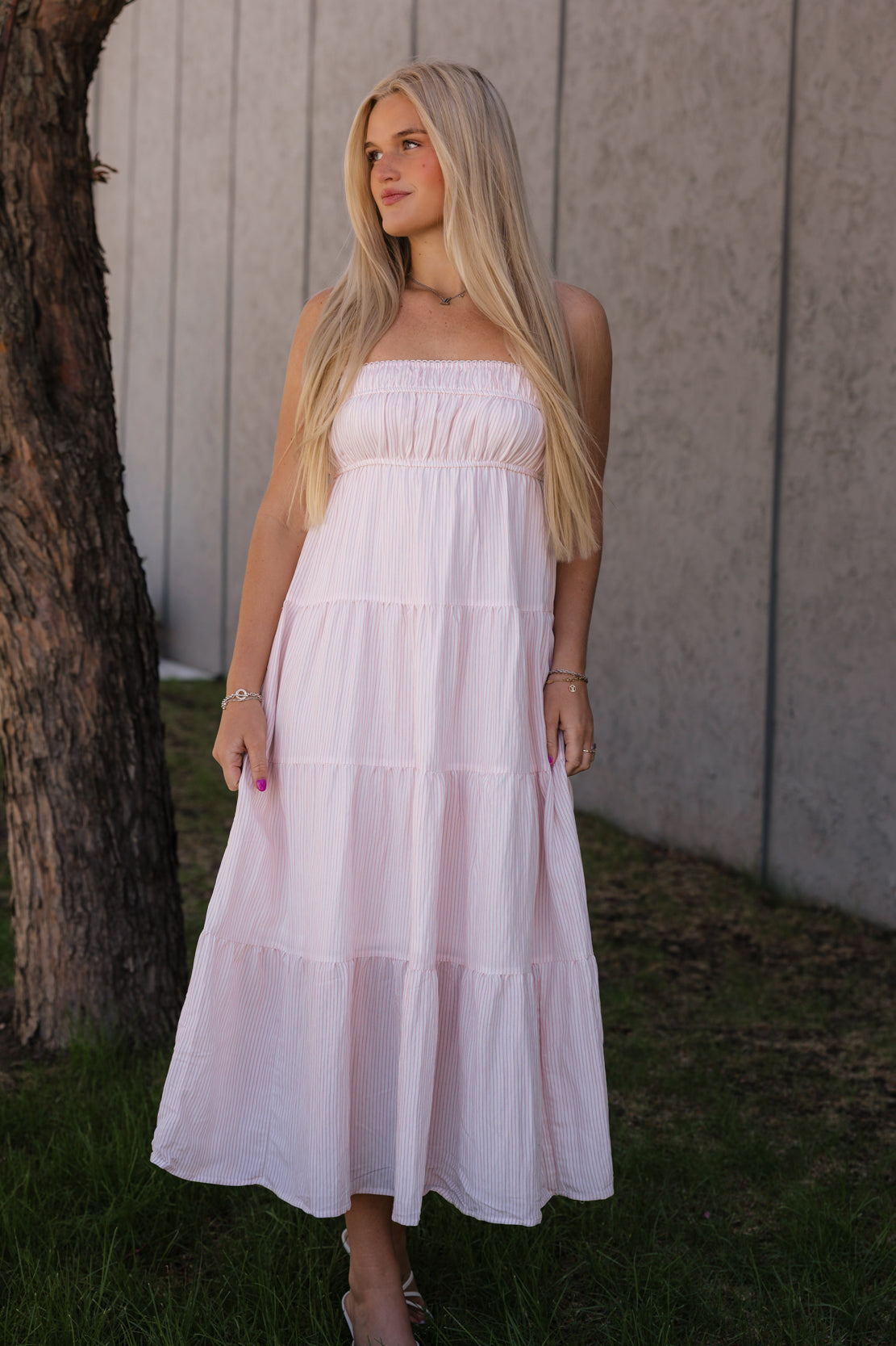 Naomi Striped Midi Dress | Pink