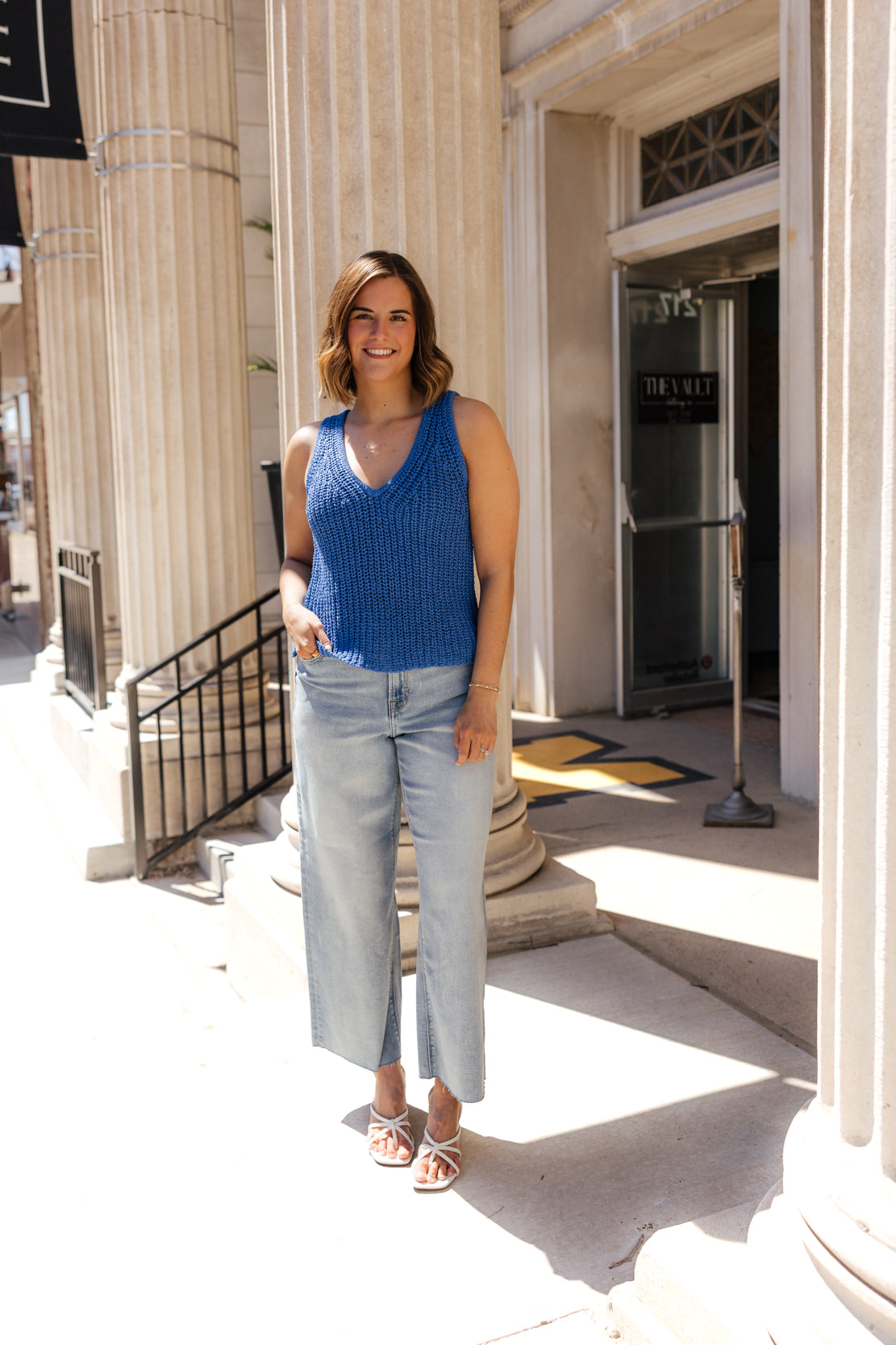 Lennyn V-Neck Knit Tank | Surf Blue