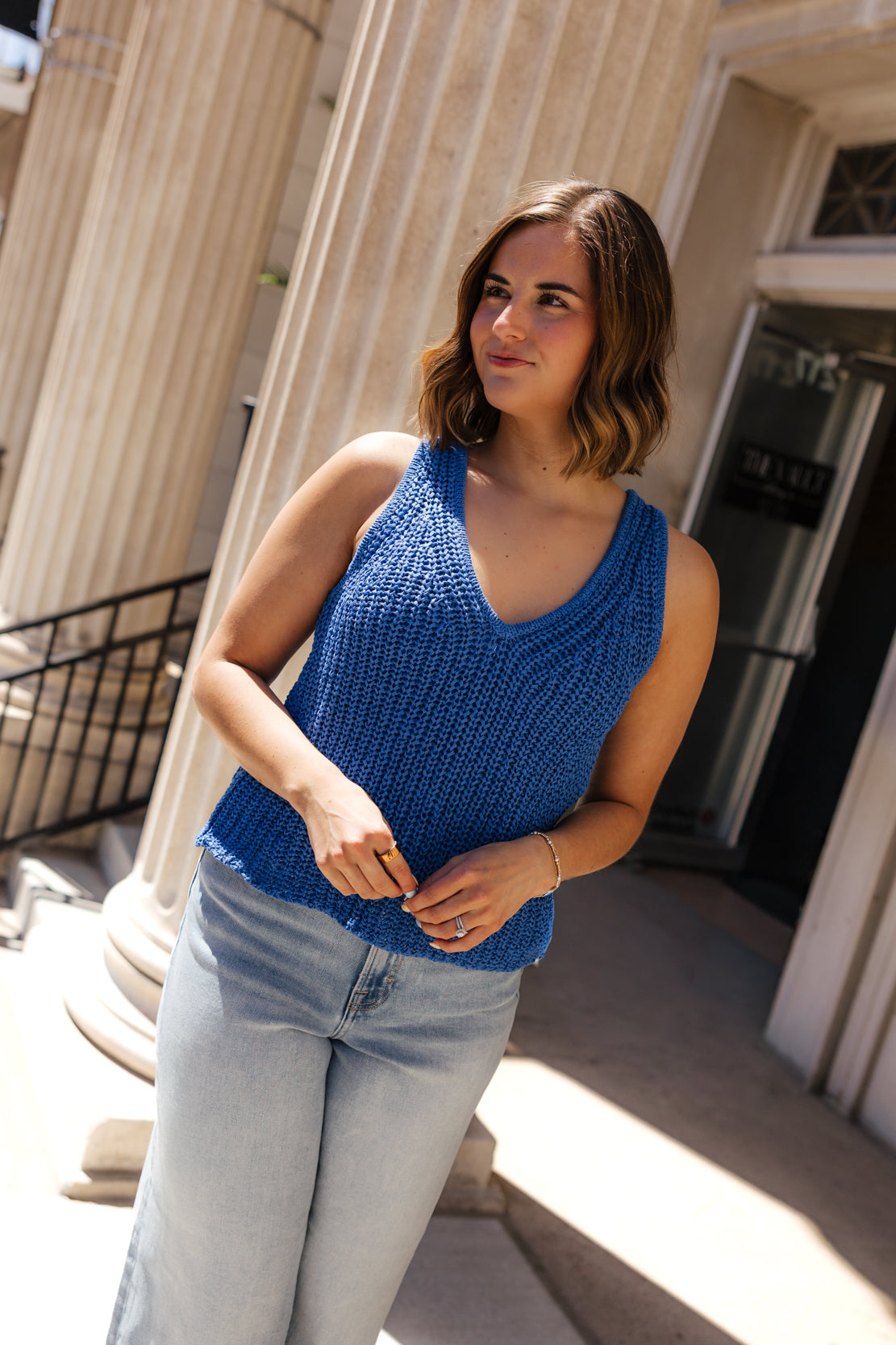 Lennyn V-Neck Knit Tank | Surf Blue