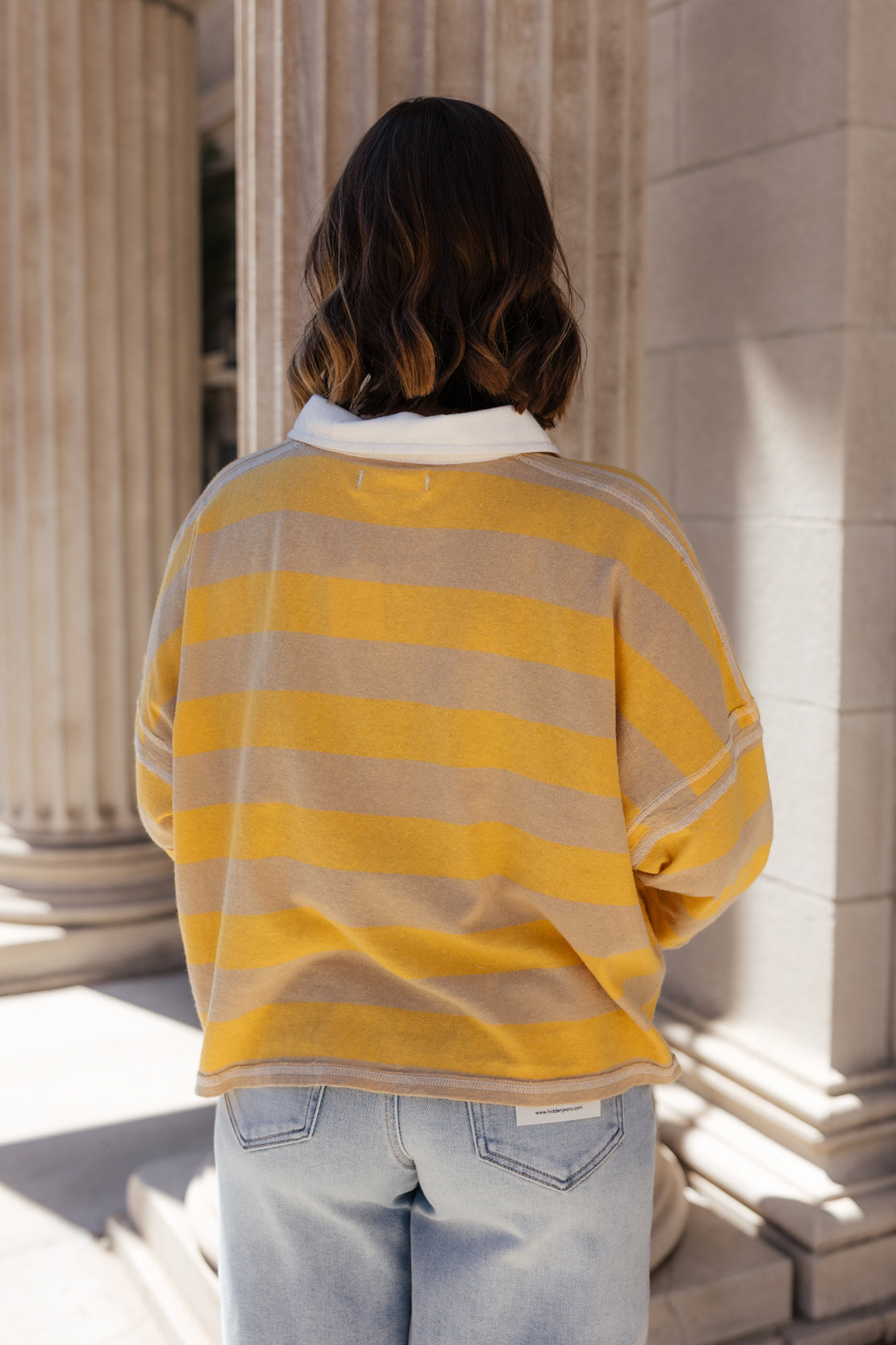 We The Free Auggie Oversized Polo Tee | Oat Latte/Yellow Fin
