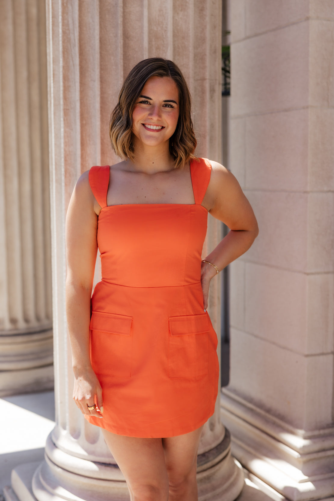 Kristen Square Neck Mini Dress | Orange Red
