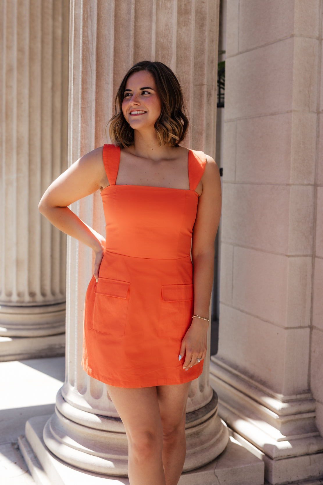 Kristen Square Neck Mini Dress | Orange Red