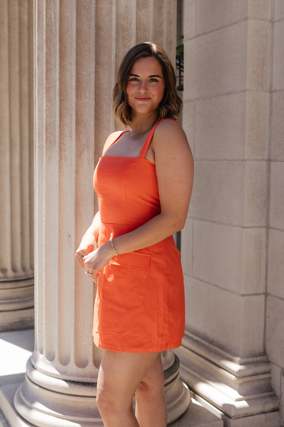 Kristen Square Neck Mini Dress | Orange Red