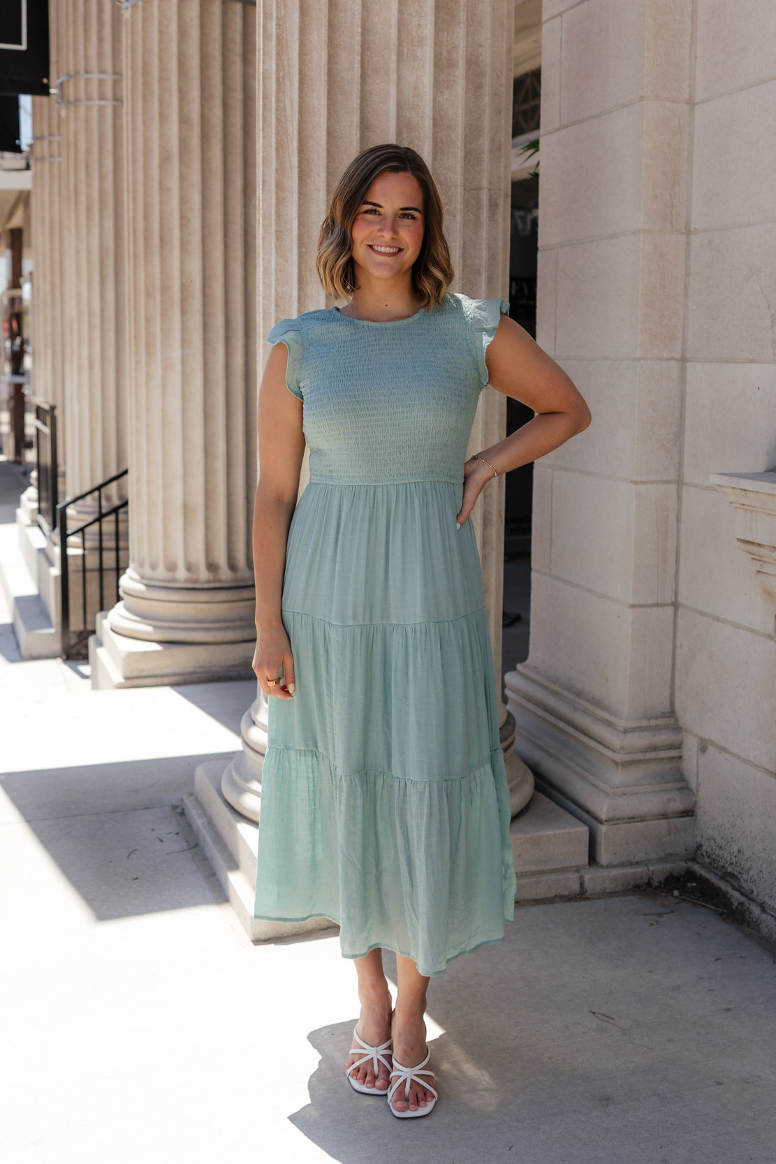 sage green smocked dress Smocked Waist Midi Dress – ForMe main image 1
