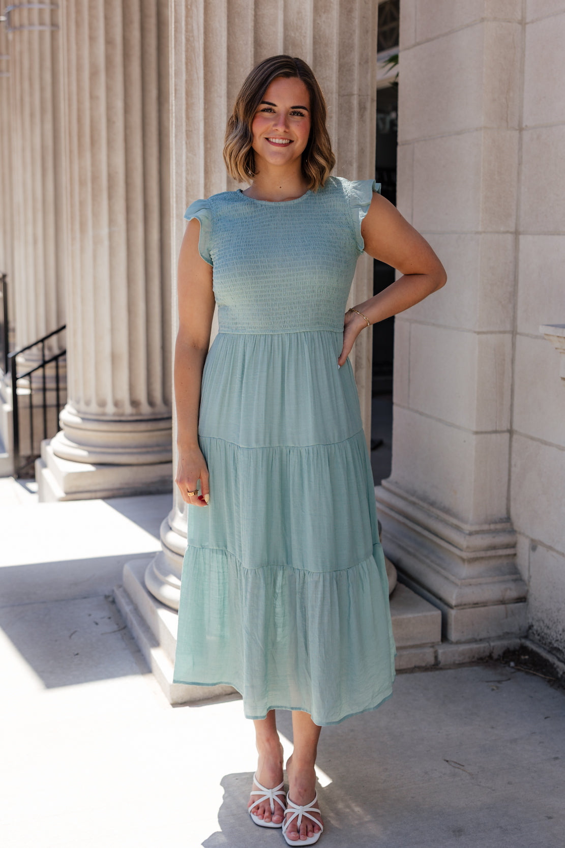 Taressa Smocked Midi Dress LIGHT SAGE / Medium Taressa Smocked Midi Dress LIGHT SAGE / Medium