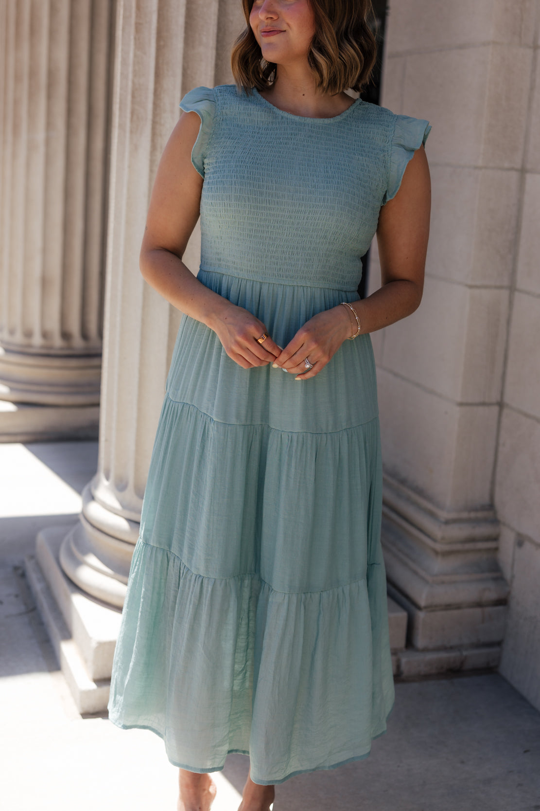 Krysta Smocked Midi Dress | Sage