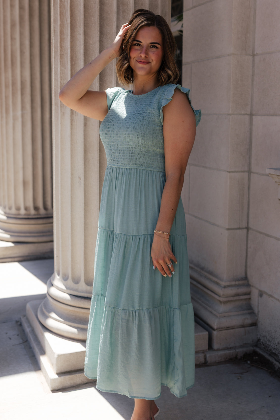 Taressa Smocked Midi Dress LIGHT SAGE / Medium Taressa Smocked Midi Dress LIGHT SAGE / Medium