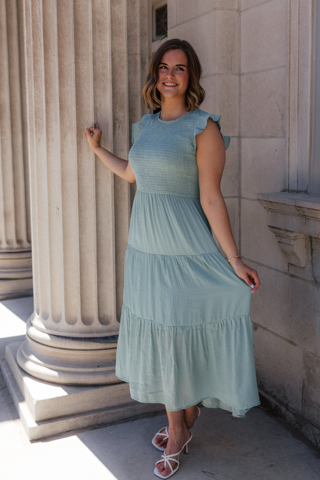 Taressa Smocked Midi Dress LIGHT SAGE / Medium Taressa Smocked Midi Dress LIGHT SAGE / Medium