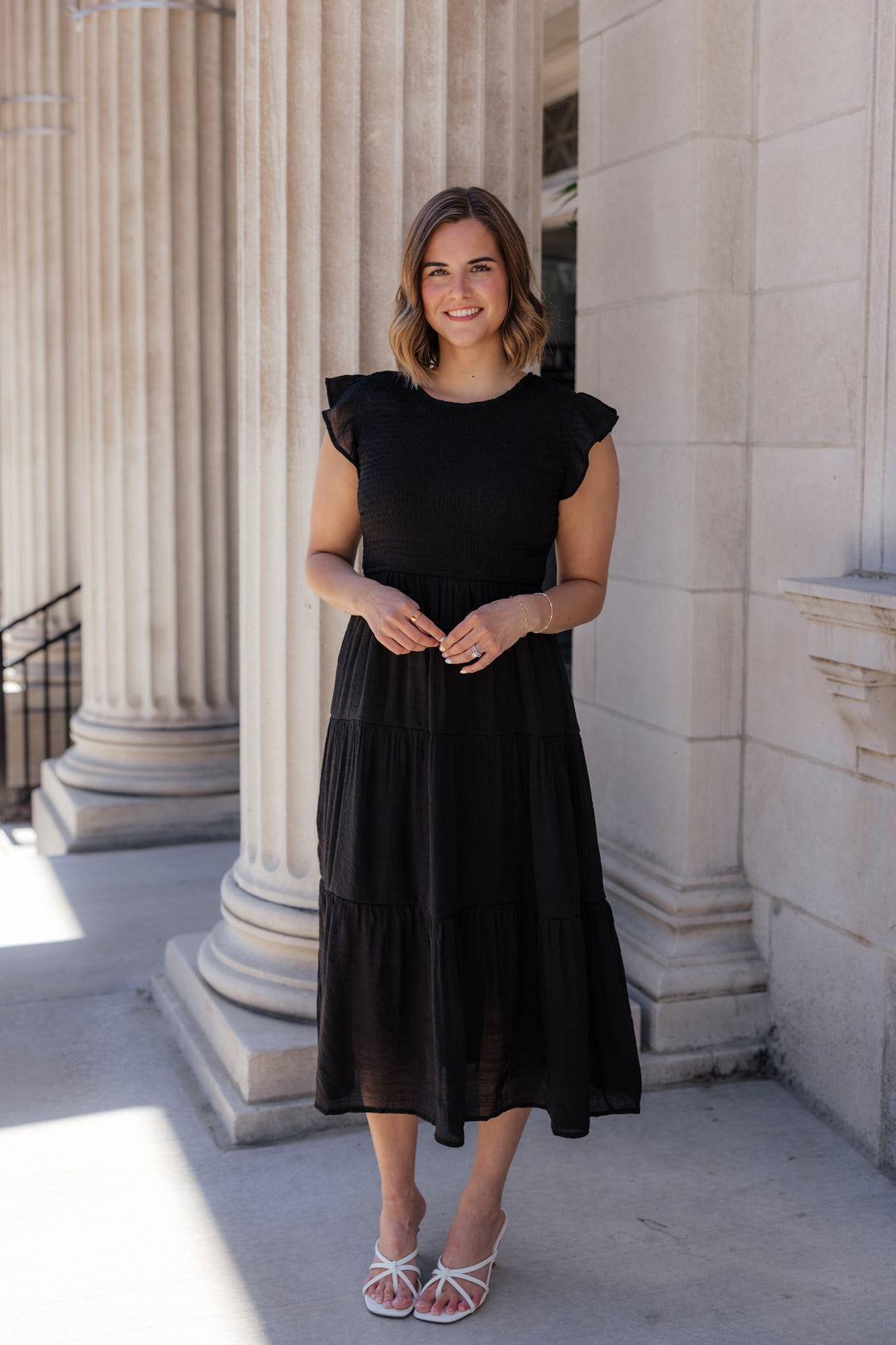Krysta Smocked Midi Dress | Black