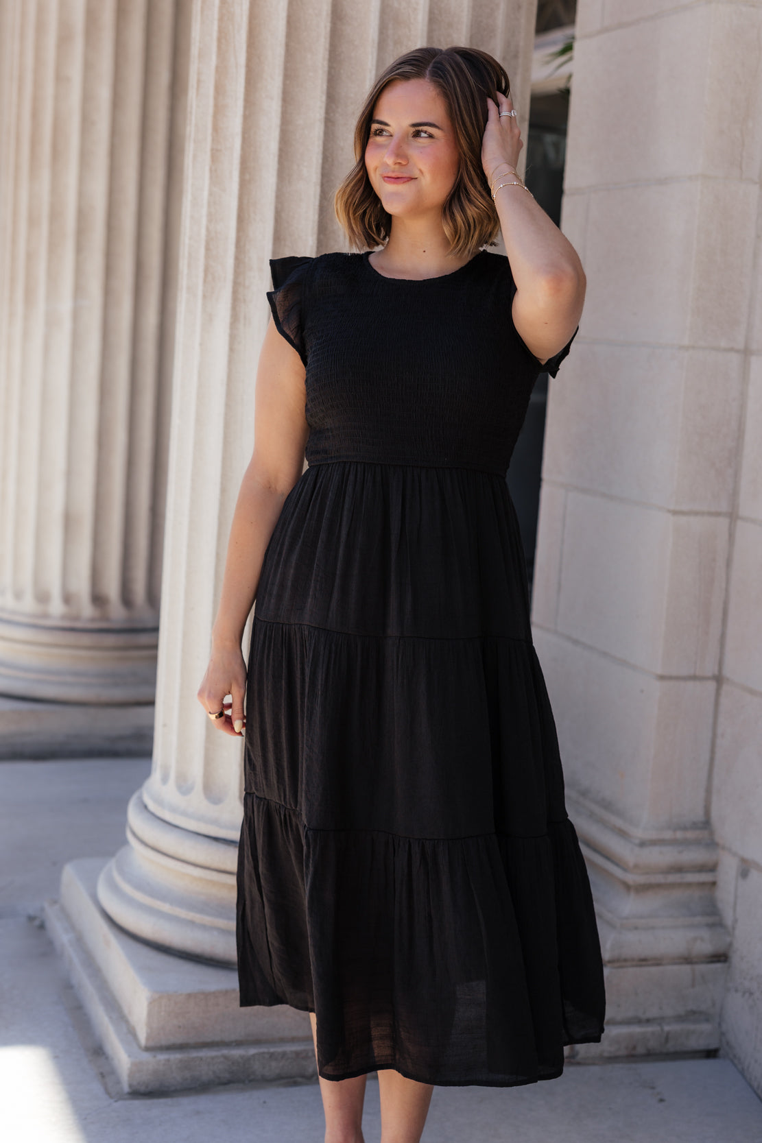 Krysta Smocked Midi Dress | Black