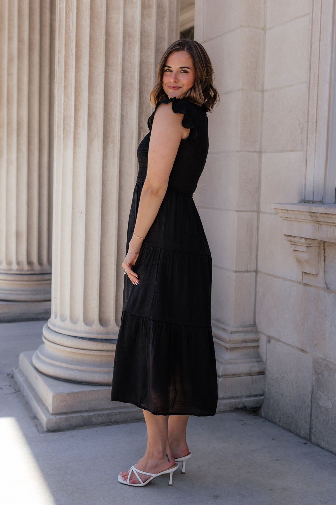 Krysta Smocked Midi Dress | Black