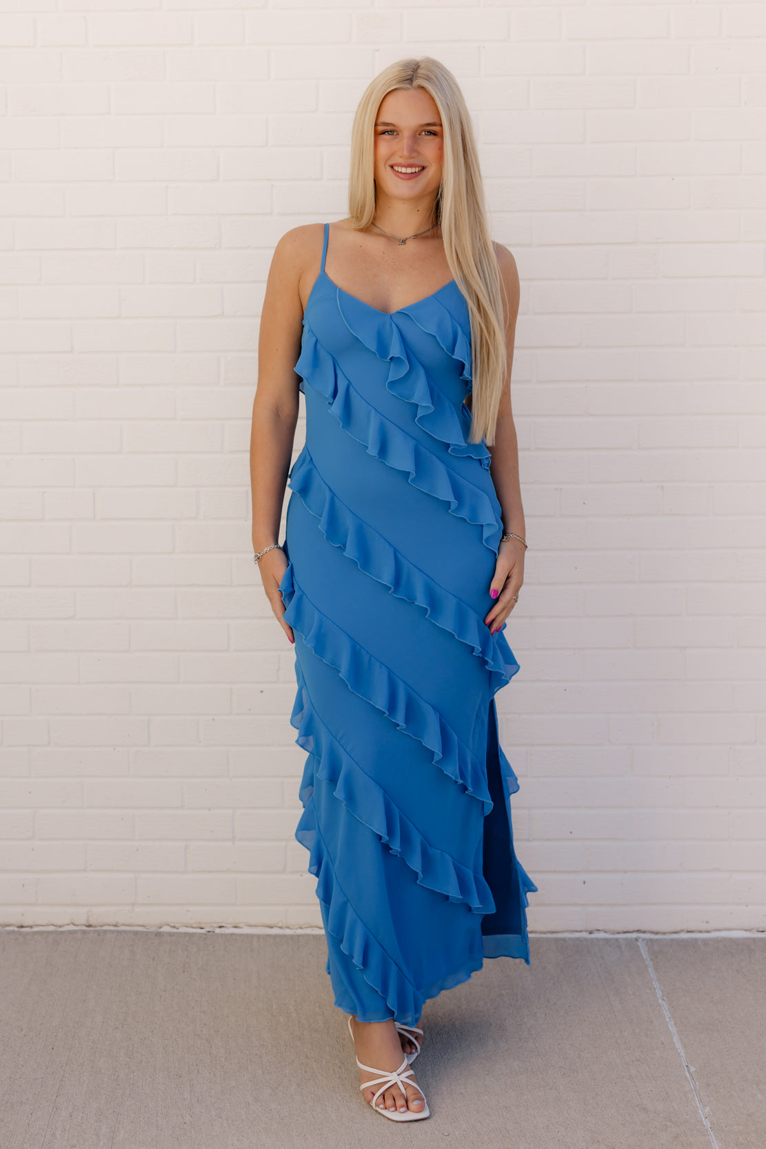 Cassie Ruffled Maxi Dress | Aqua