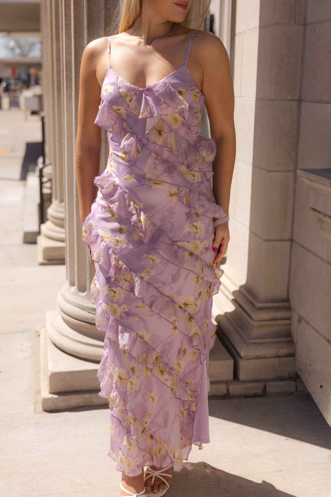 Emery Floral Ruffled Maxi Dress | Lavender