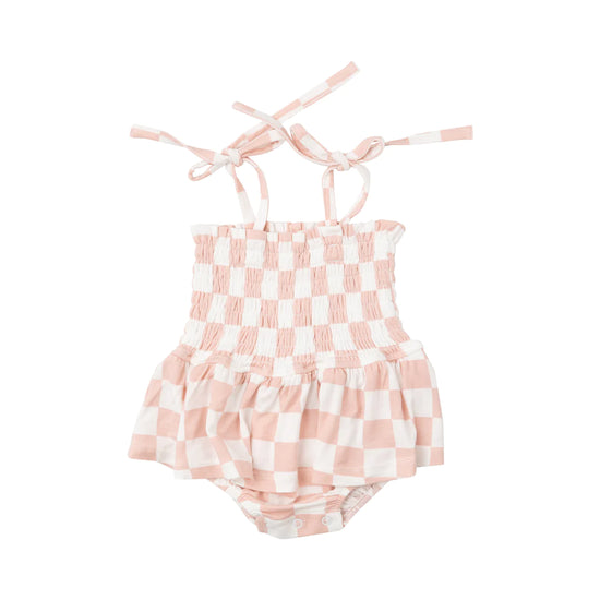 Smocked Bubble W/ Skirt | Pink Checkered