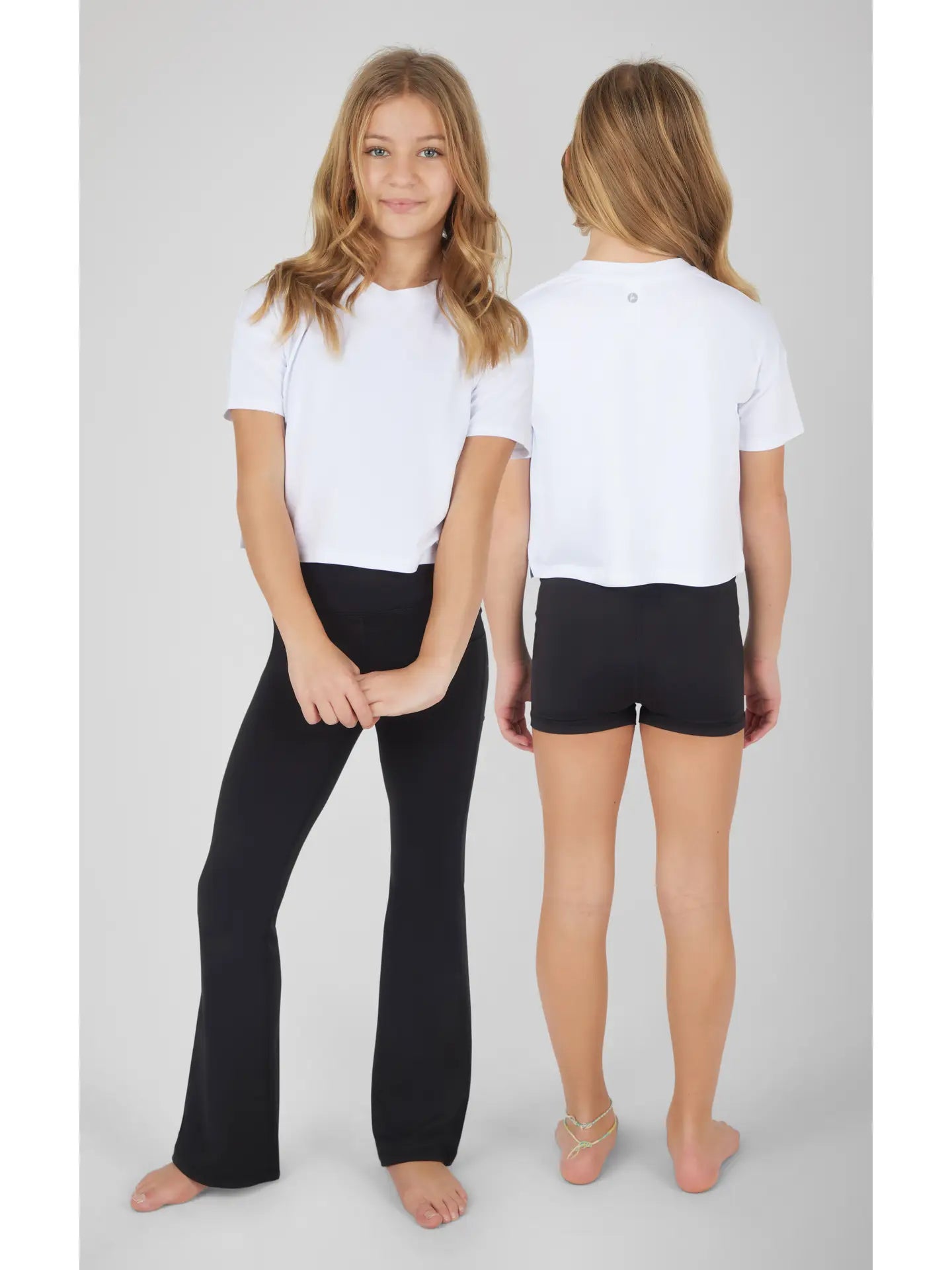 Girls Tee, Shorts & Flare Set | Black/White