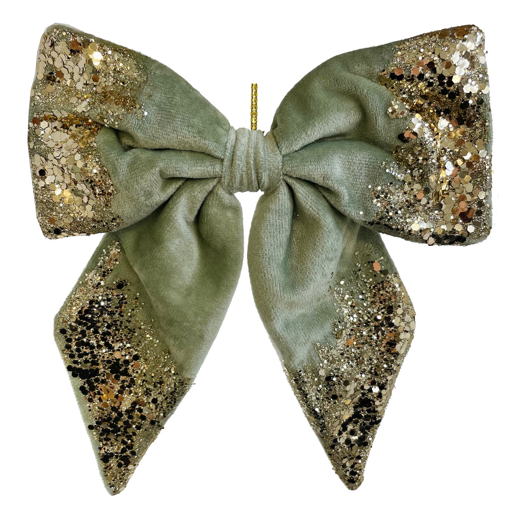 59766 Velvet Bow Green Gold Glitter