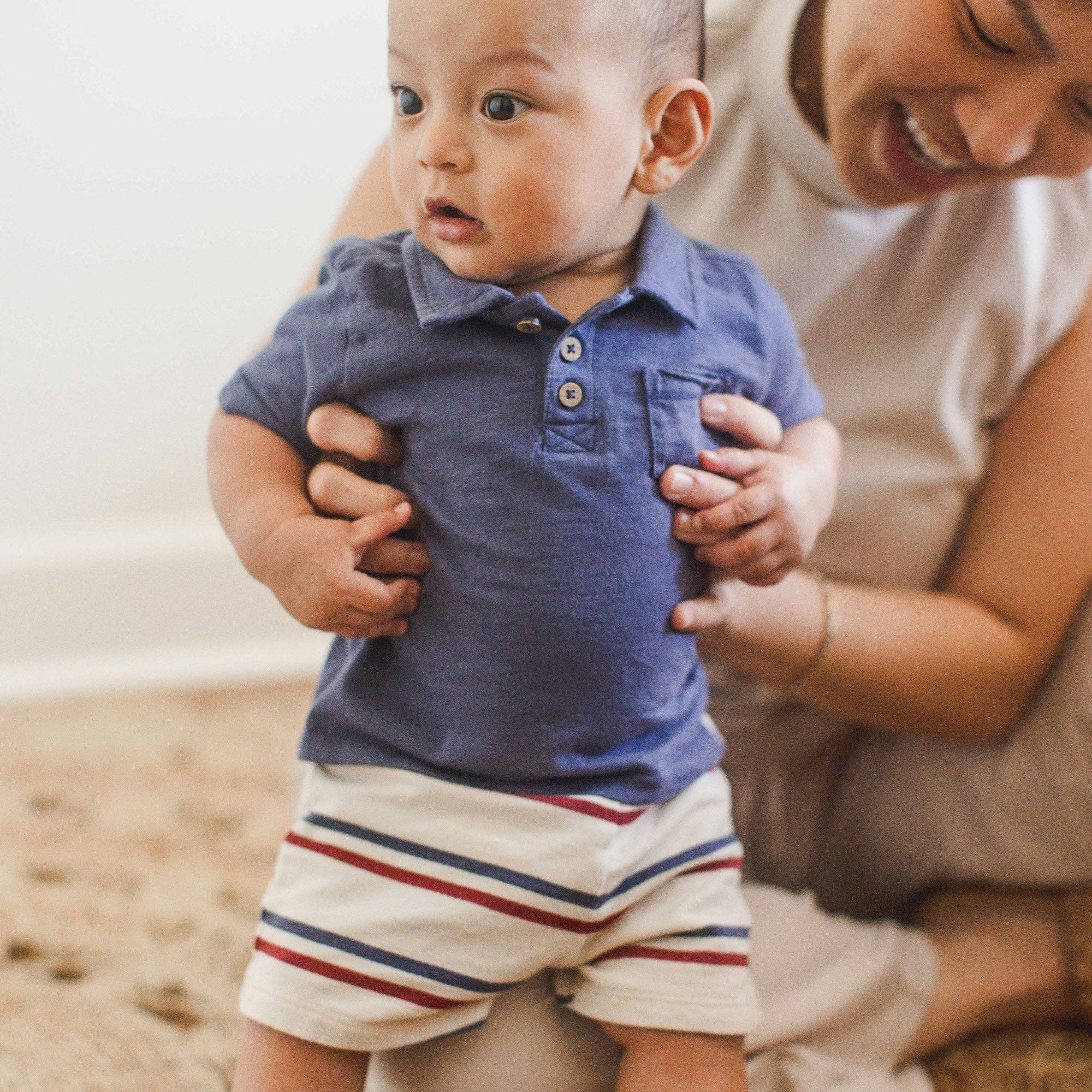 USA Stripe Polo Shirt & Shorts Set | Red/Blue