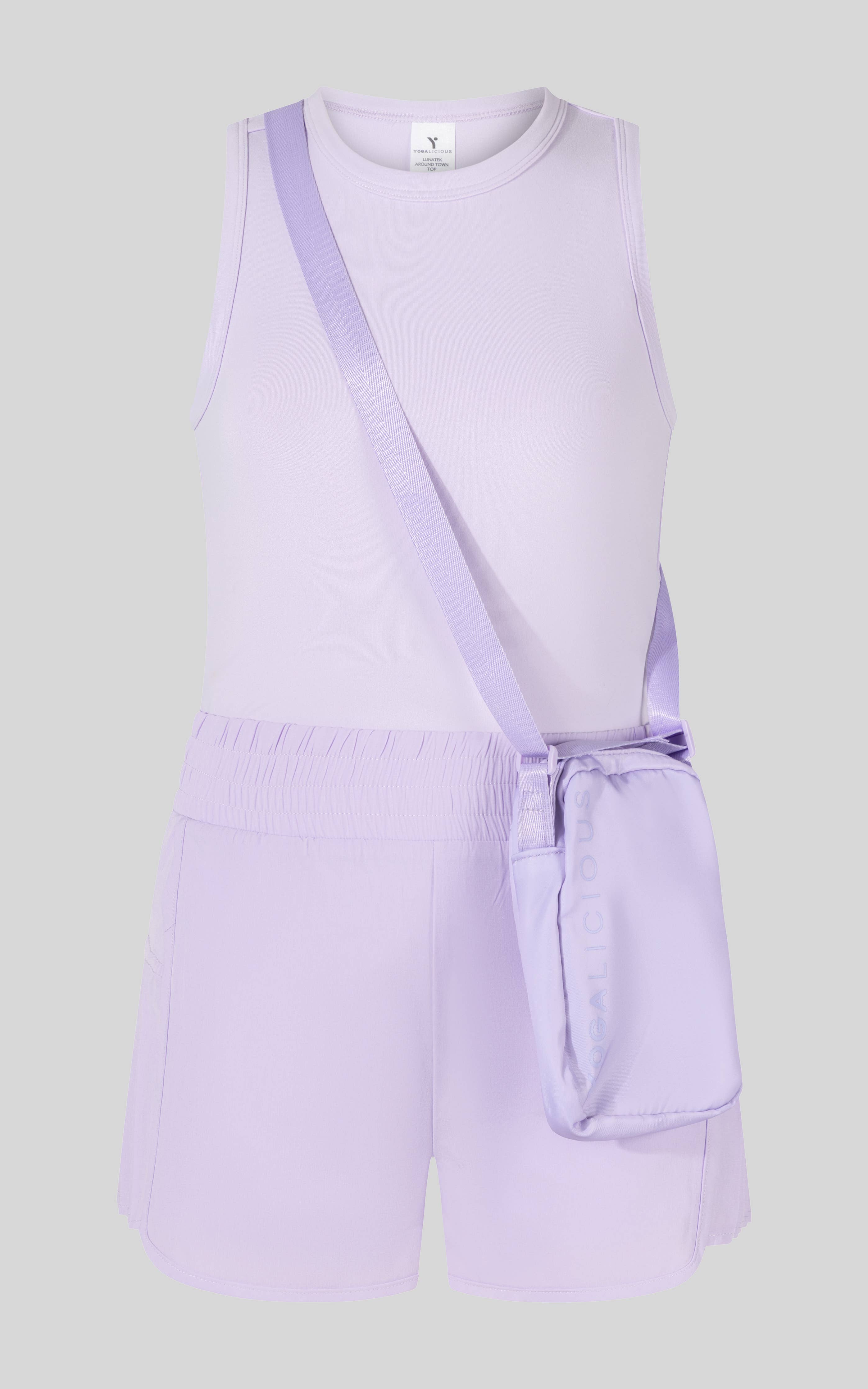 Tween Girls Racerback Tank, Side Pleats Shorts, Camera Bag | Lilac Dream