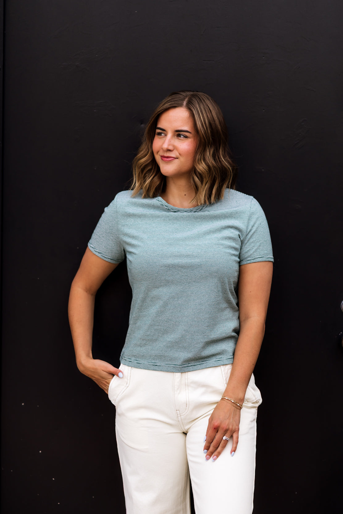 Kaylie Striped Baby Tee | Green