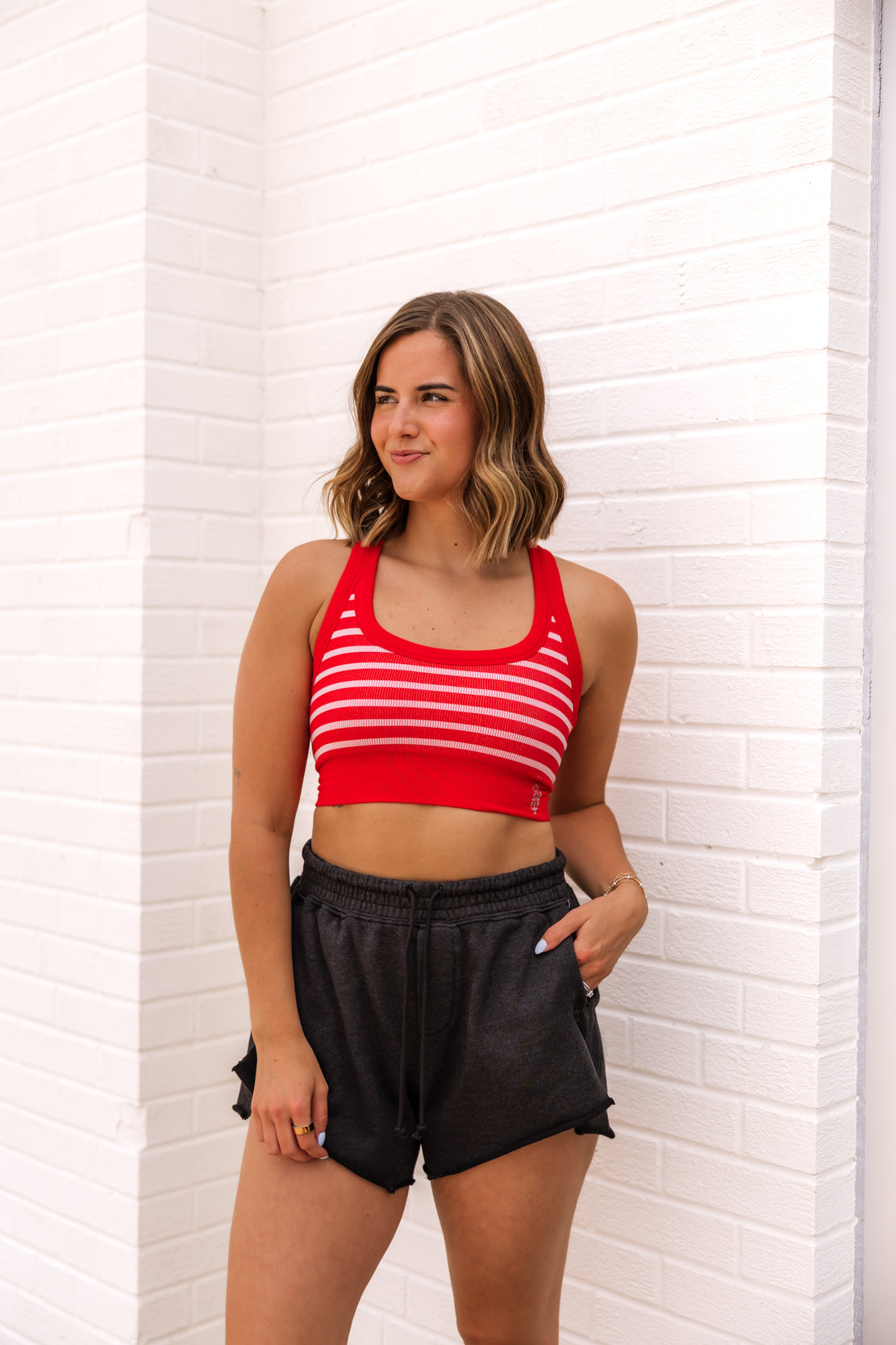 Go To Striped Sports Bra | Grapefruit Combo