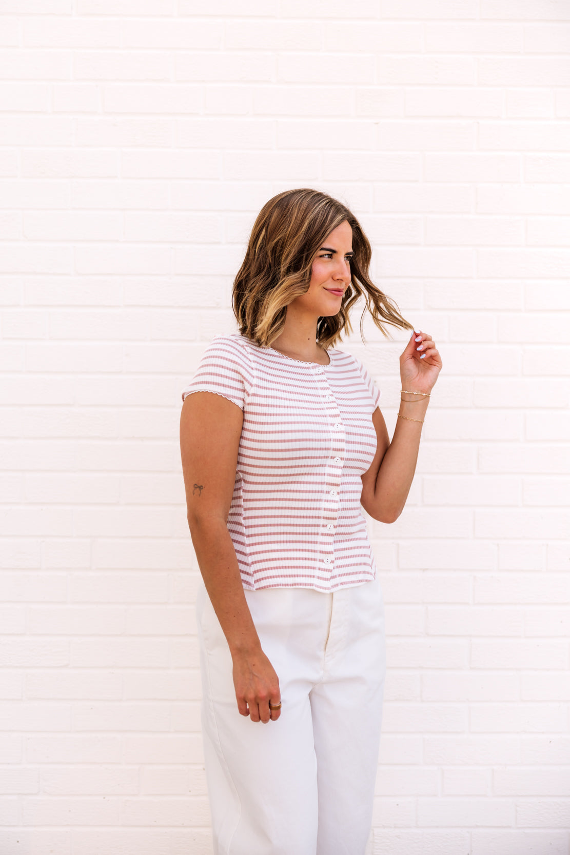 Most Wanted Striped Cardi | Mauve/Ivory