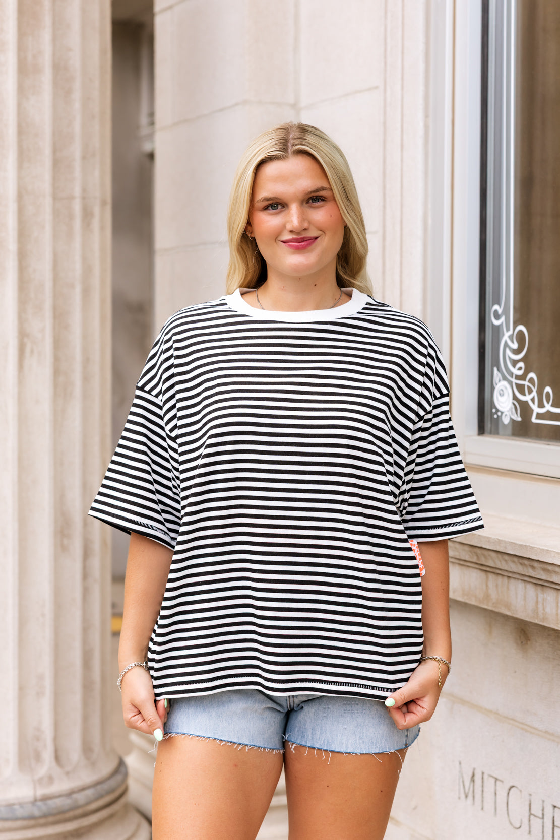 Printed Tackle Tee | Court Stripe Black