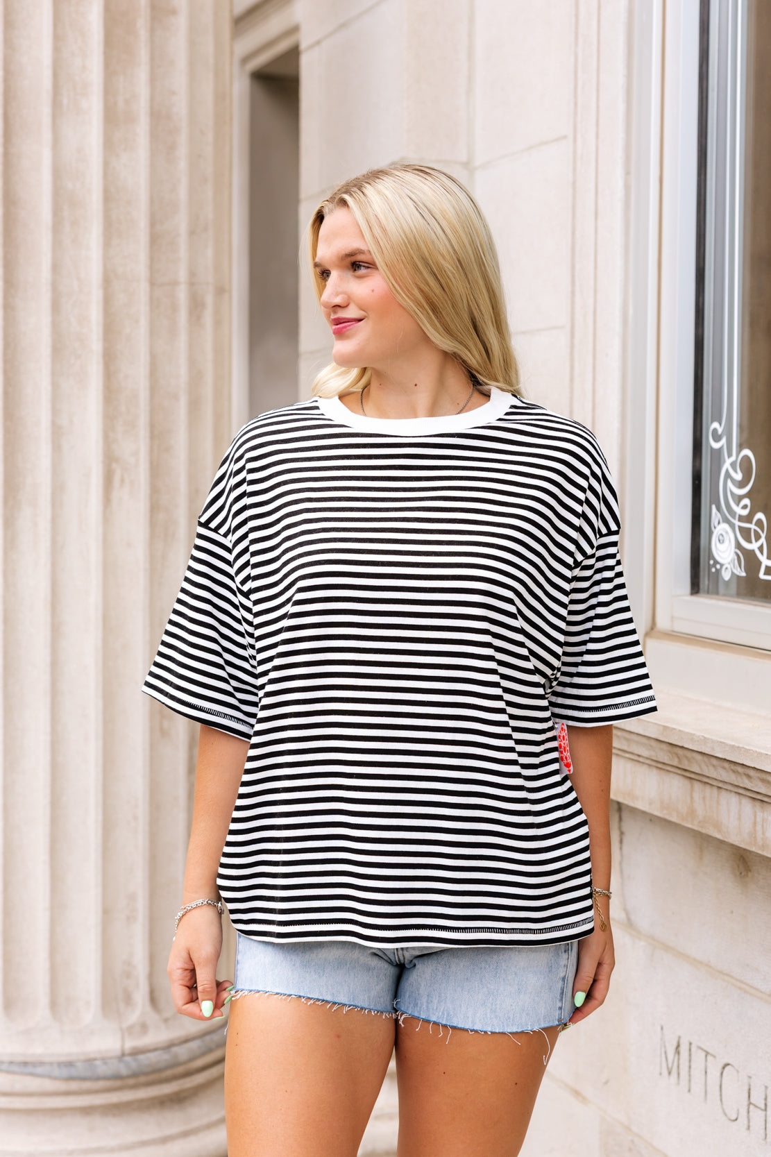 Printed Tackle Tee | Court Stripe Black
