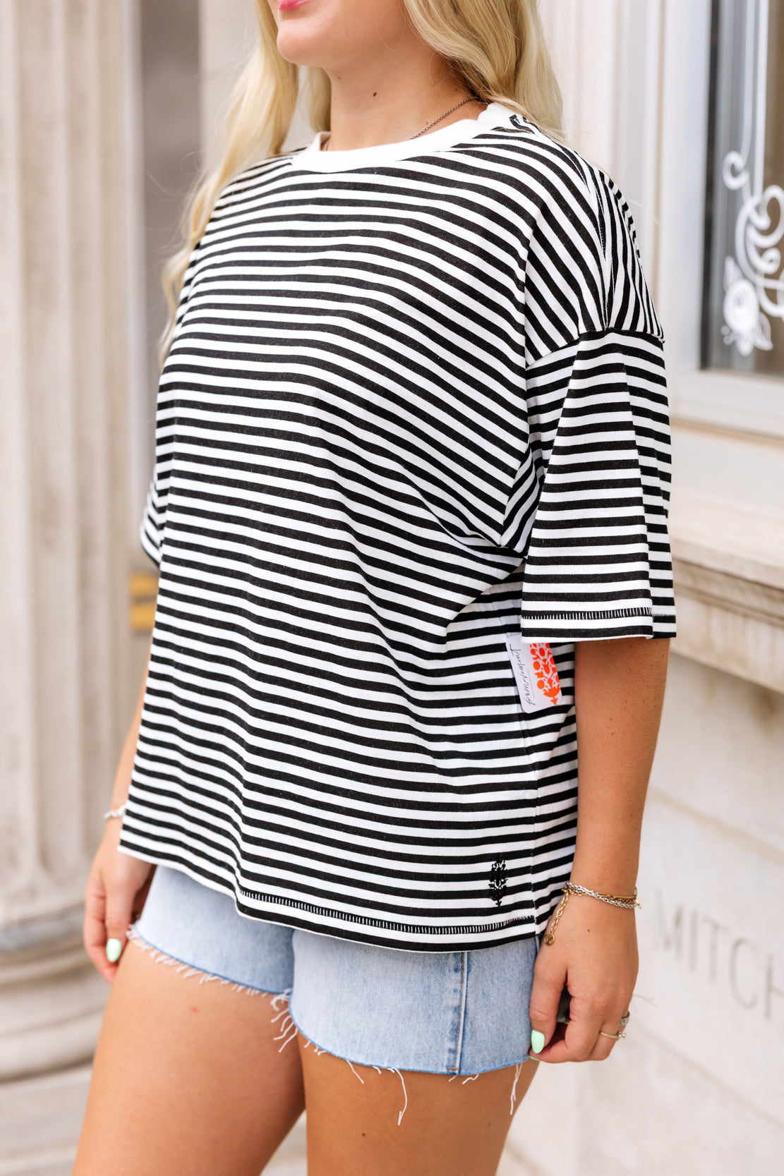 Printed Tackle Tee | Court Stripe Black