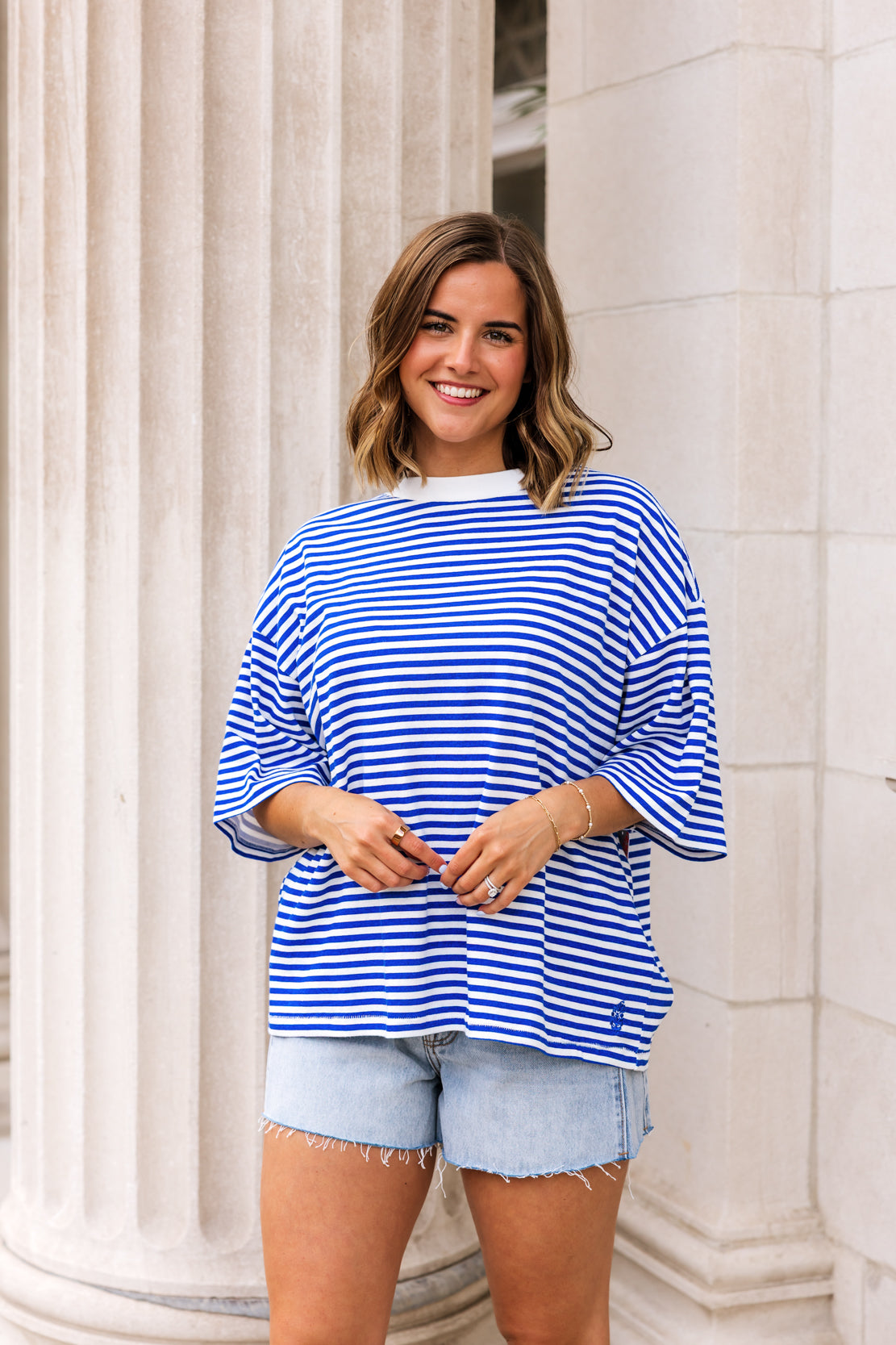 Printed Tackle Tee | Court Stripe Electric