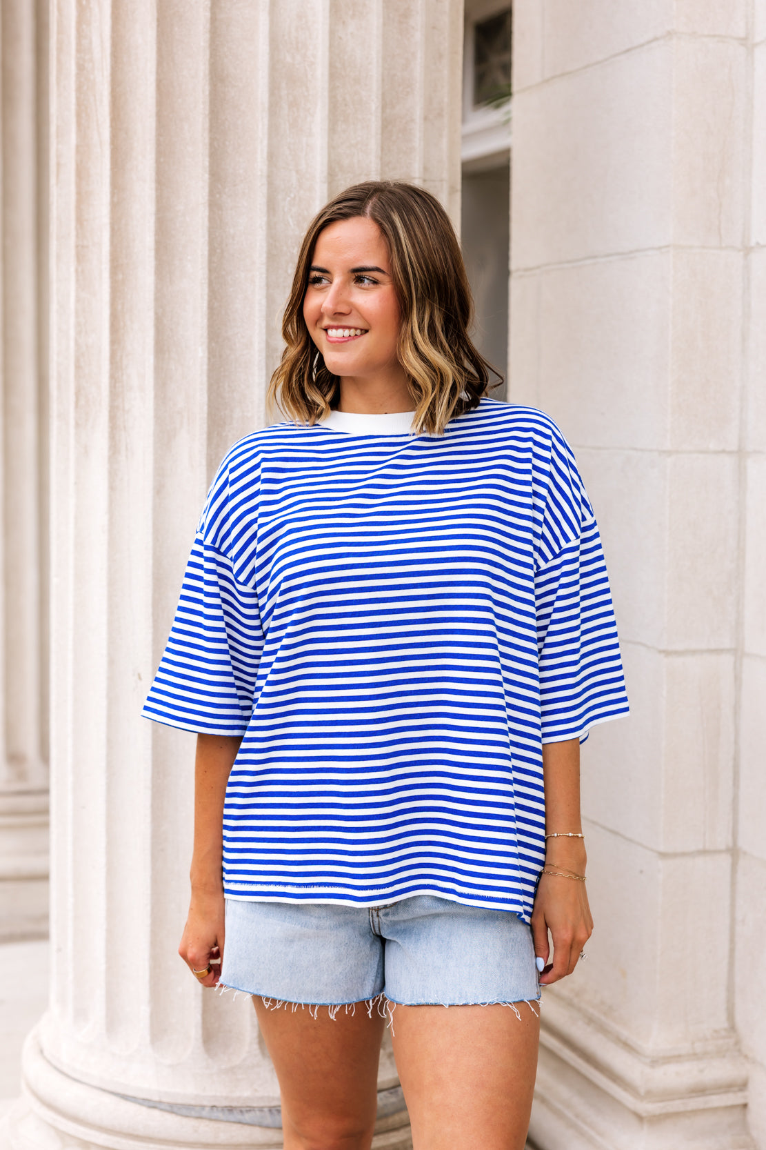 Printed Tackle Tee | Court Stripe Electric