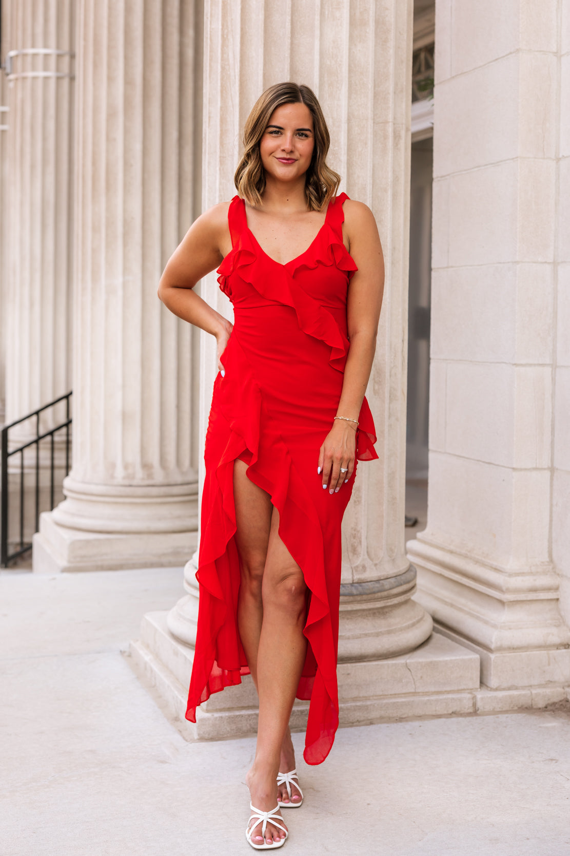 Remi Ruffled Midi Dress | Red Rouge