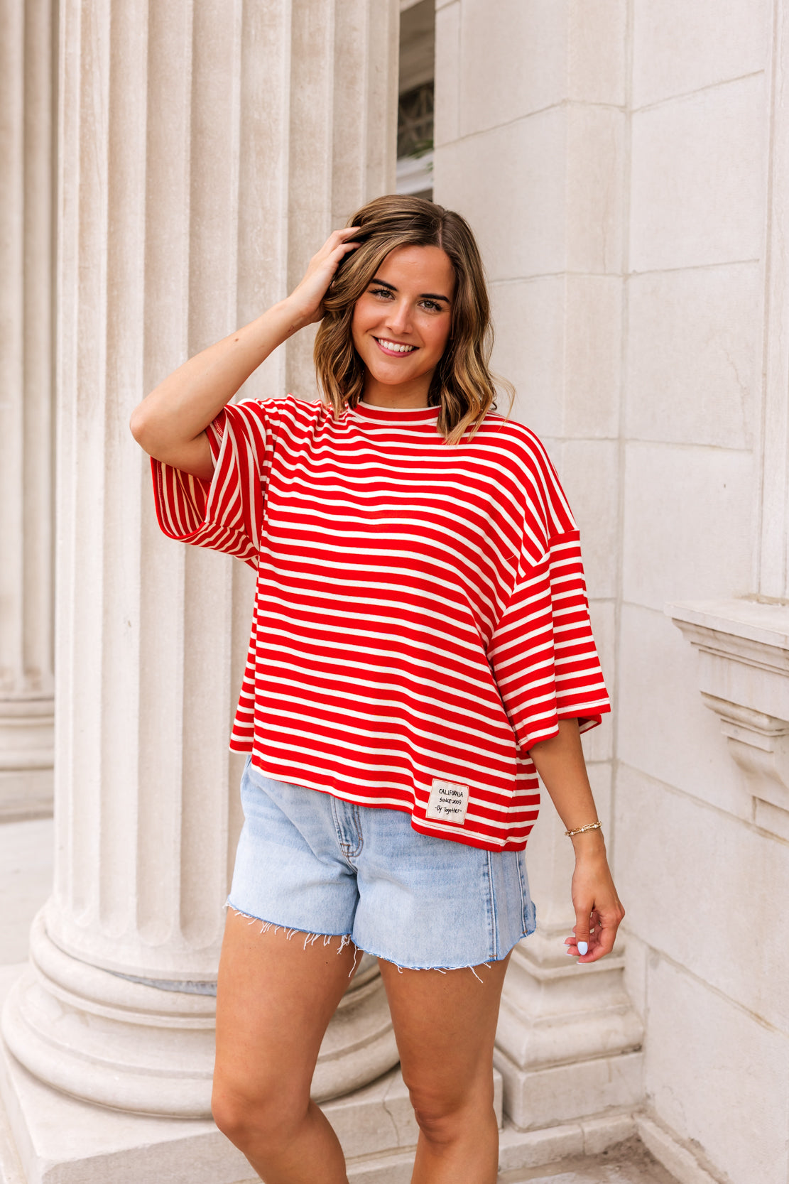 Hollie Striped Short Sleeve | Red White
