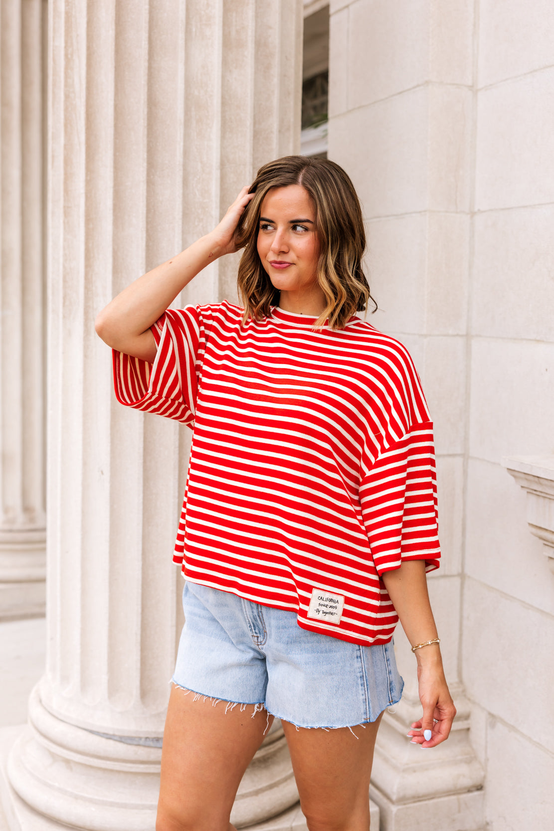 Hollie Striped Short Sleeve | Red White