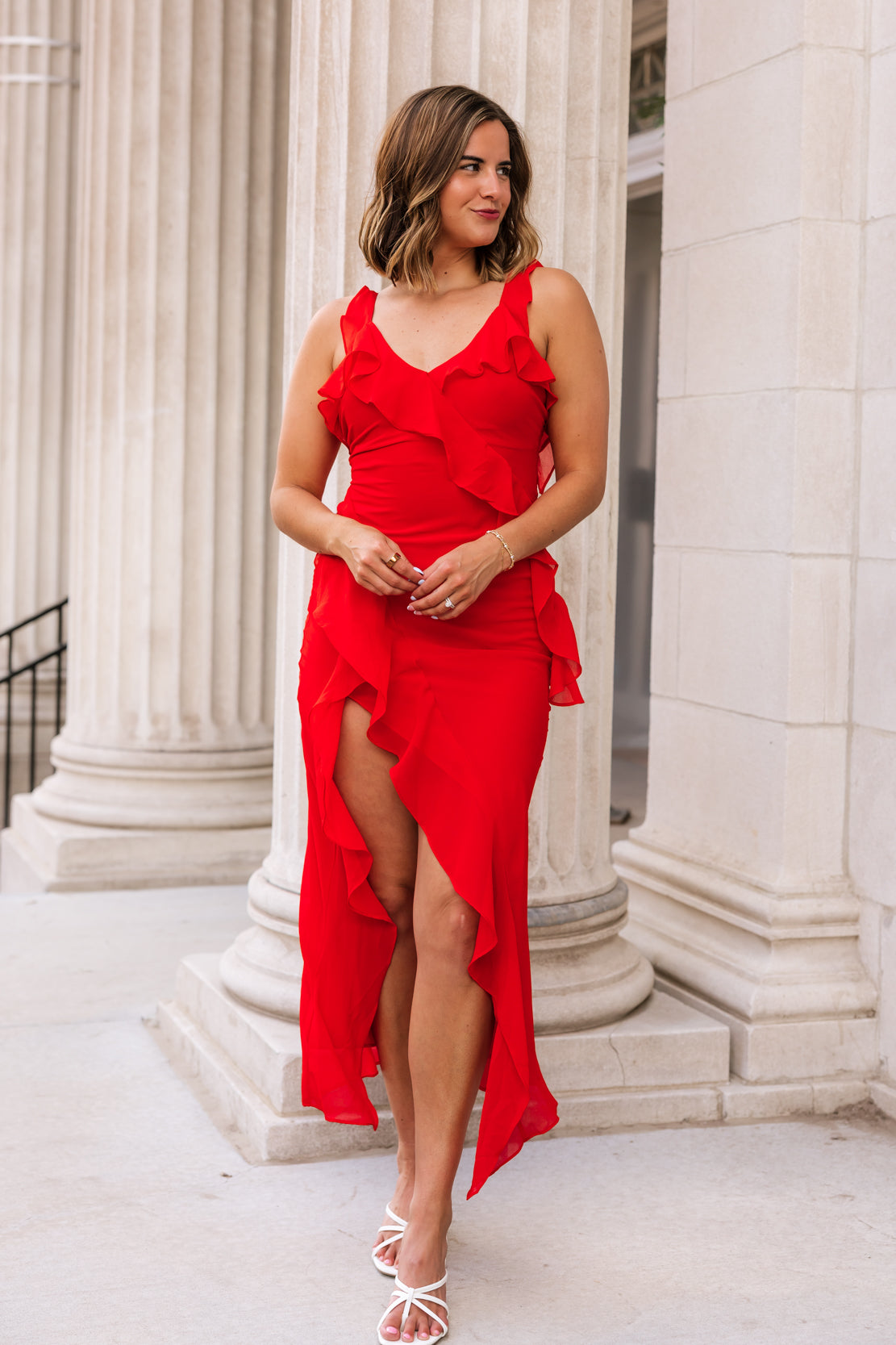 Remi Ruffled Midi Dress | Red Rouge