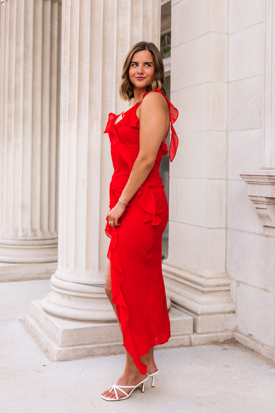 Remi Ruffled Midi Dress | Red Rouge