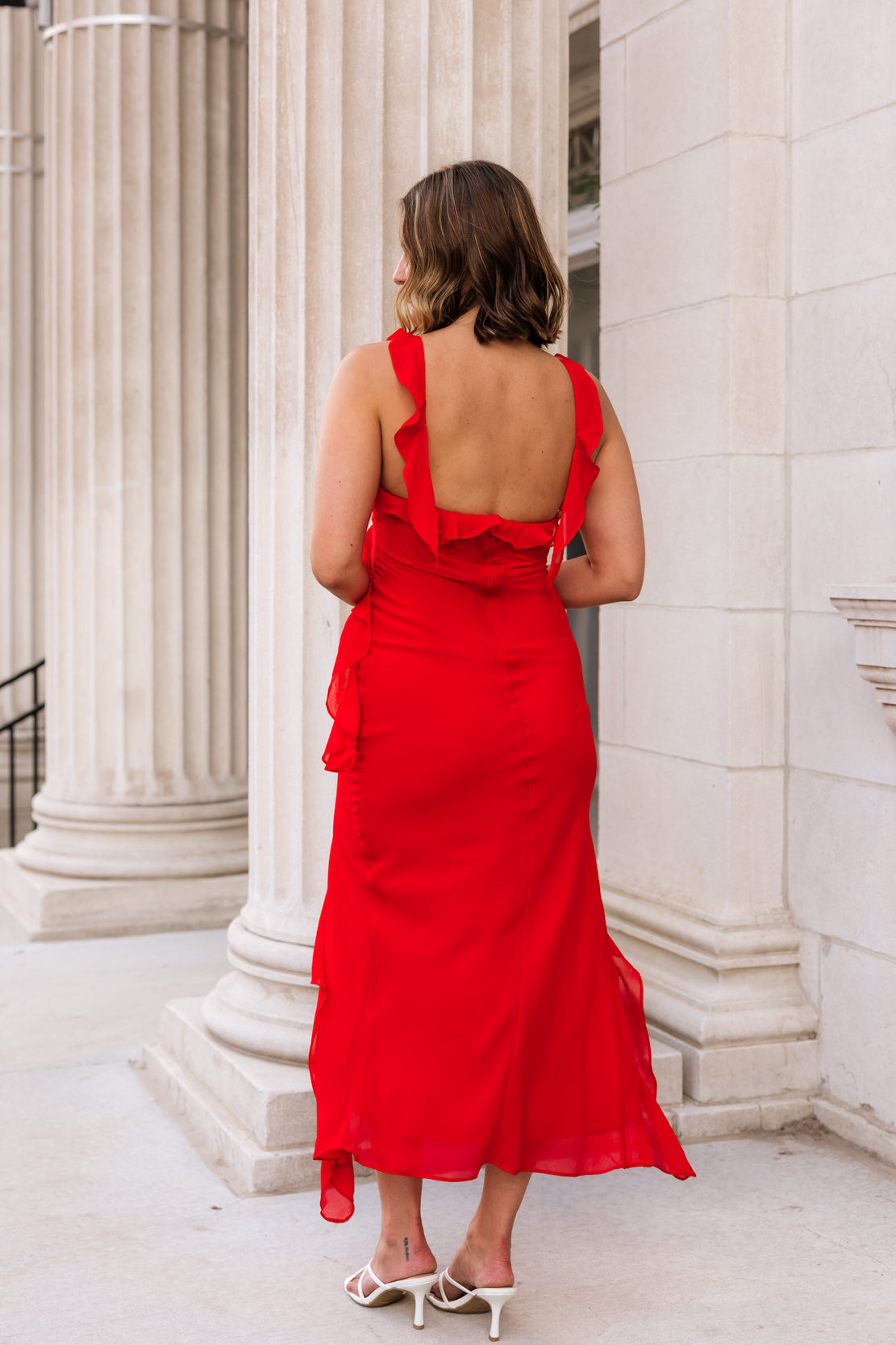 Remi Ruffled Midi Dress | Red Rouge