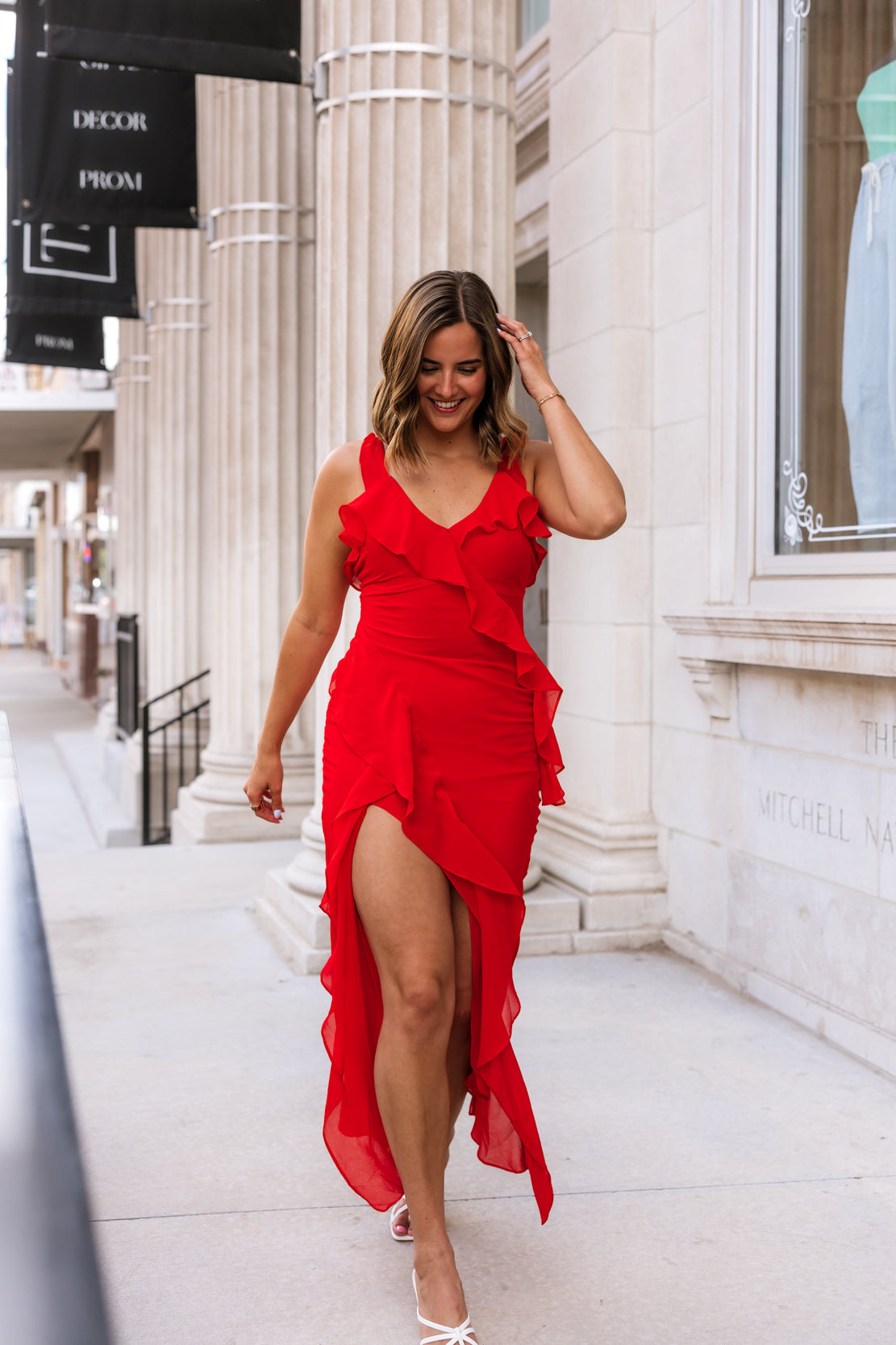 Remi Ruffled Midi Dress | Red Rouge