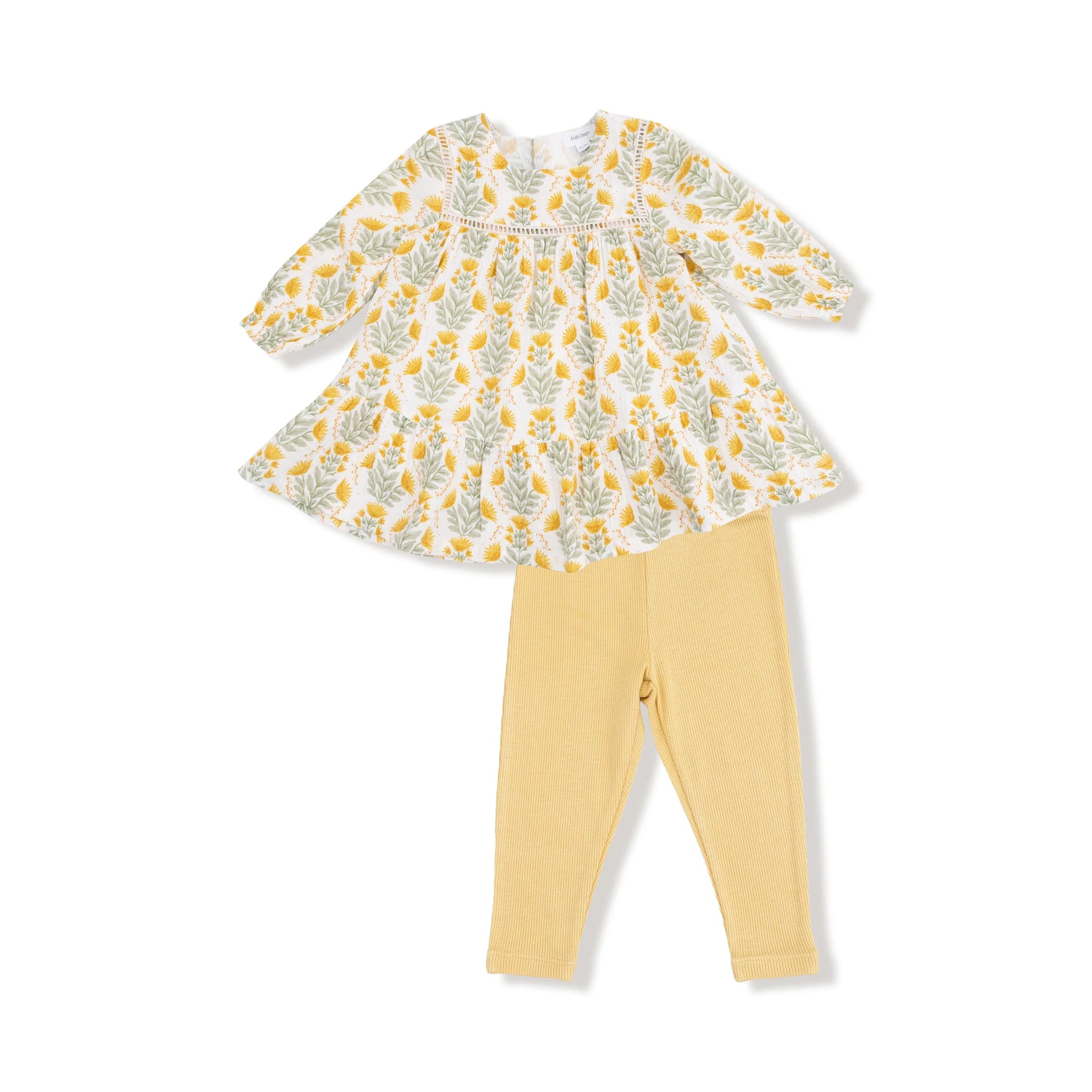 Angel Dear Ladder Trim Dress + Ribbed Leggings | Winter Dandelions