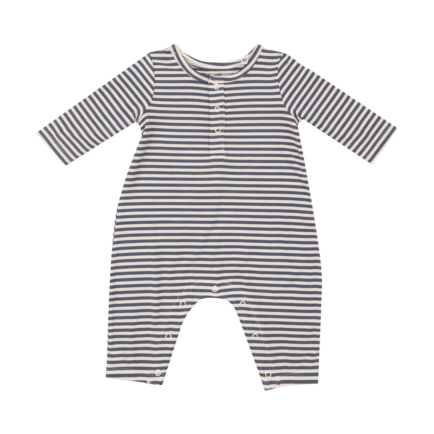 Angel Dear L/S Henley Romper | Footballs + Navy & Oat Stripe