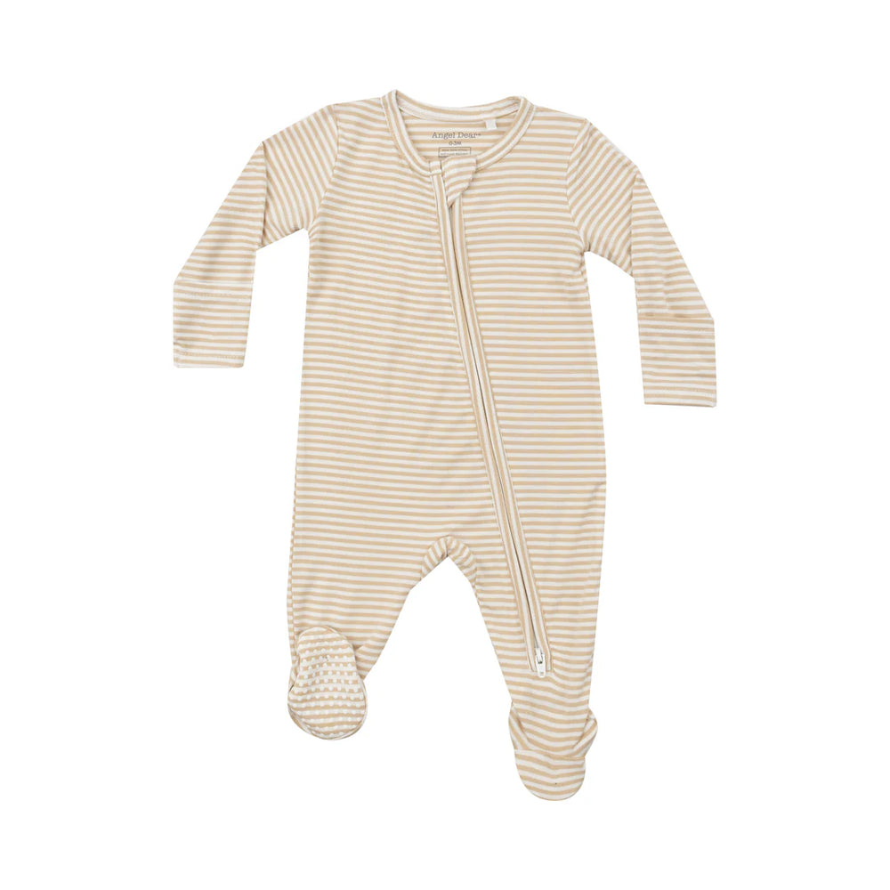 Angel Dear 2 Way Zipper Footie | Beige Stripe