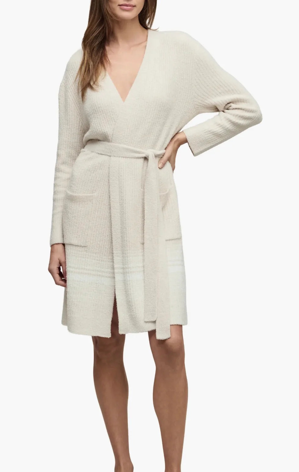 Barefoot Dreams Variegated Striped Robe | Sand Dune Pearl