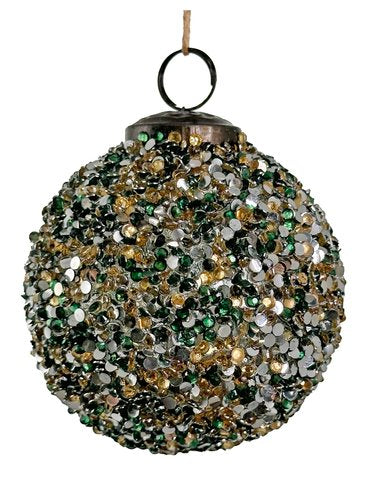 66791 Glass Beaded Ball Green Gold