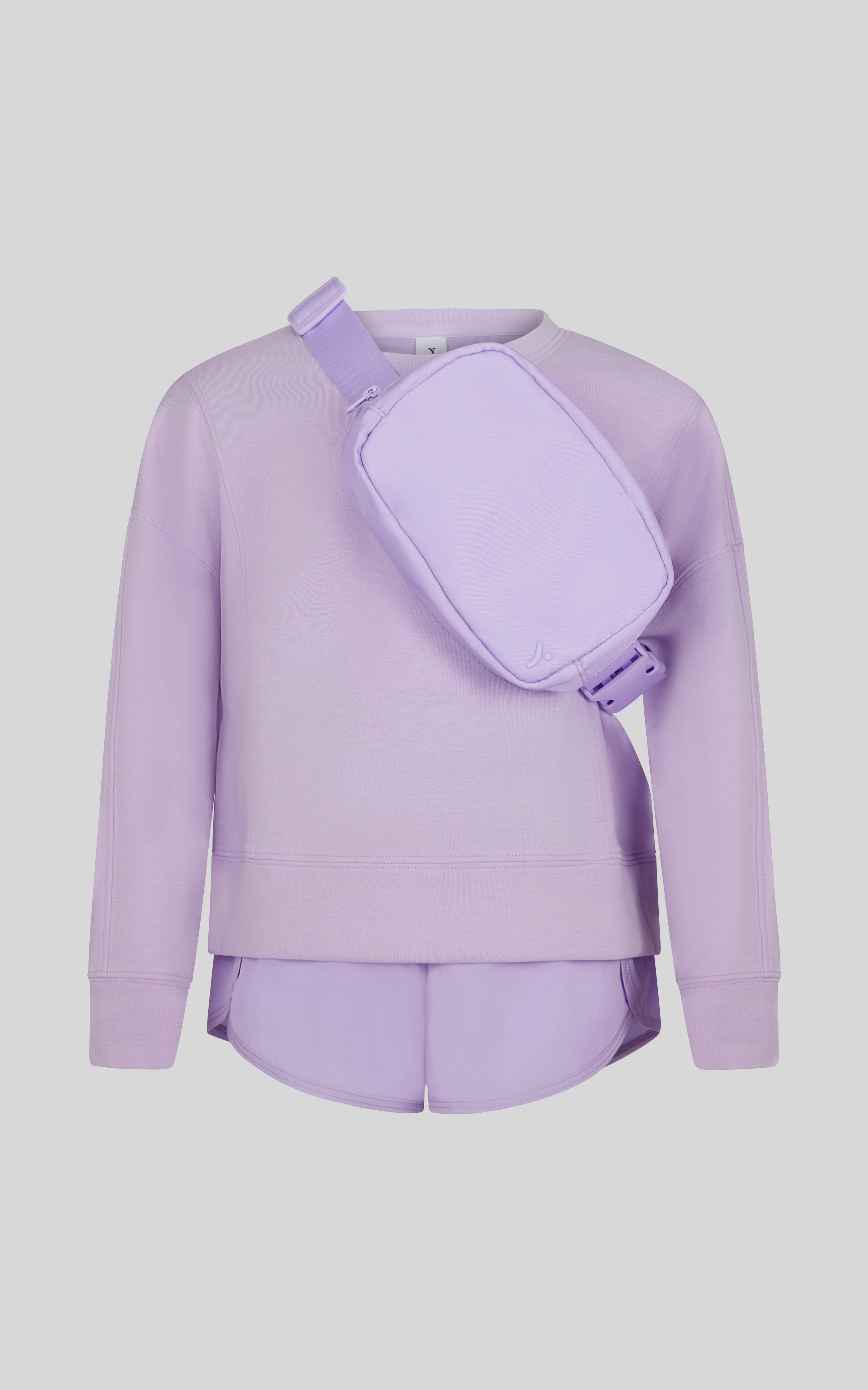 Little Girls Zuri Top, Running Shorts and Fanny Bag Set | Lilac Dream