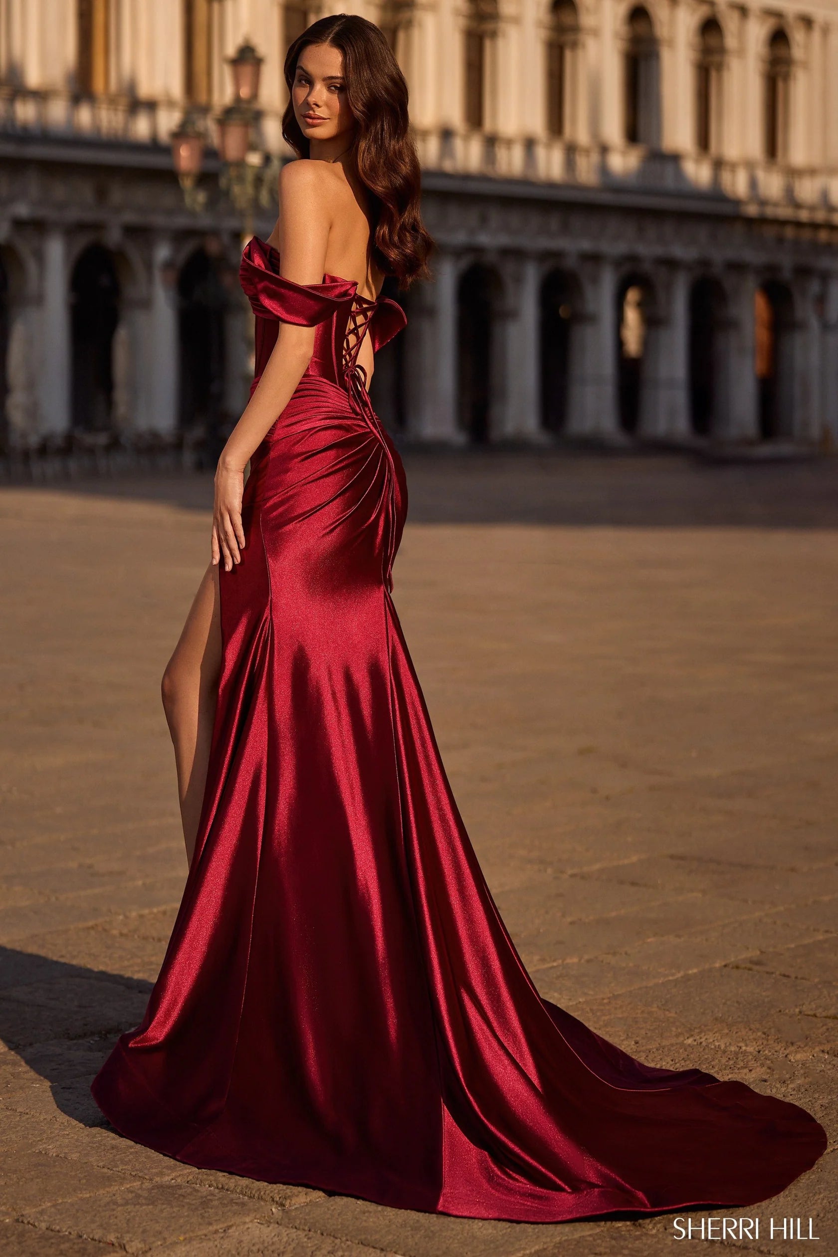sherri hill burgundy prom dress Sherri Hill 55338 Women's Formal Evening & Wedding Guest Dress - Wine