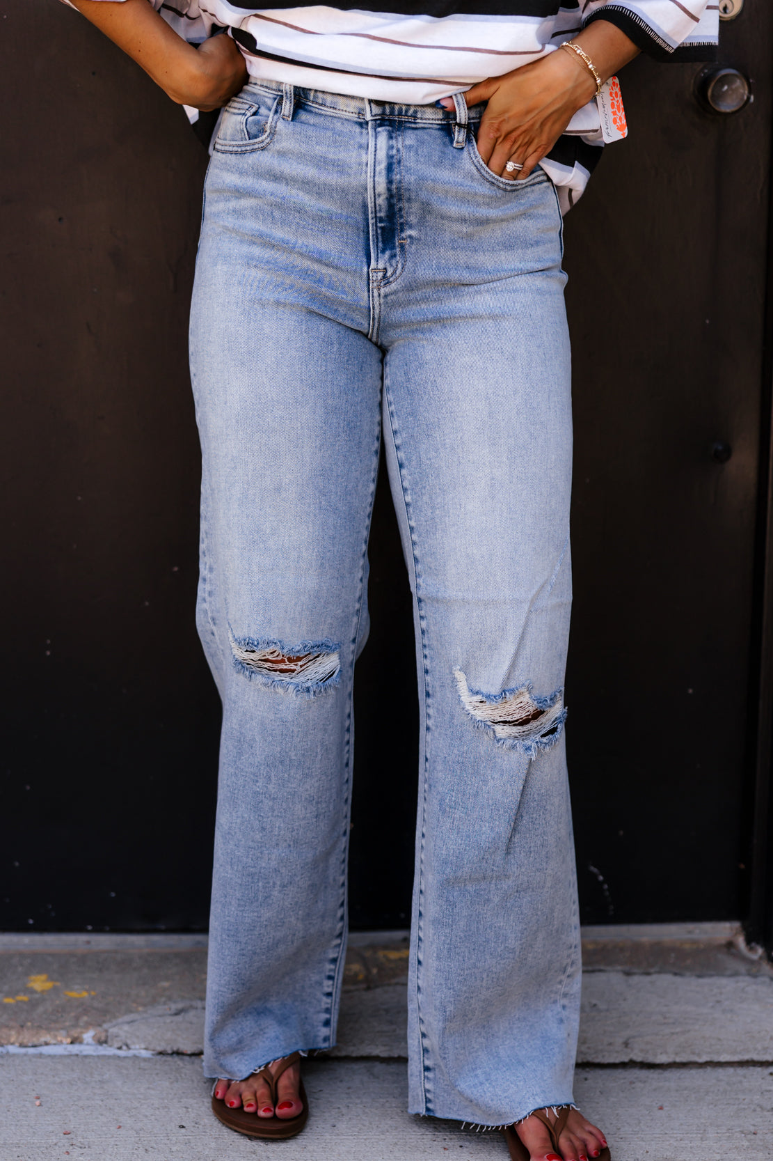 Logan High Rise Distressed Dad Jean | Light Blue