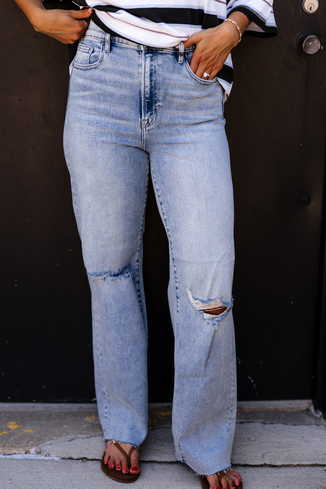 Logan High Rise Distressed Dad Jean | Light Blue